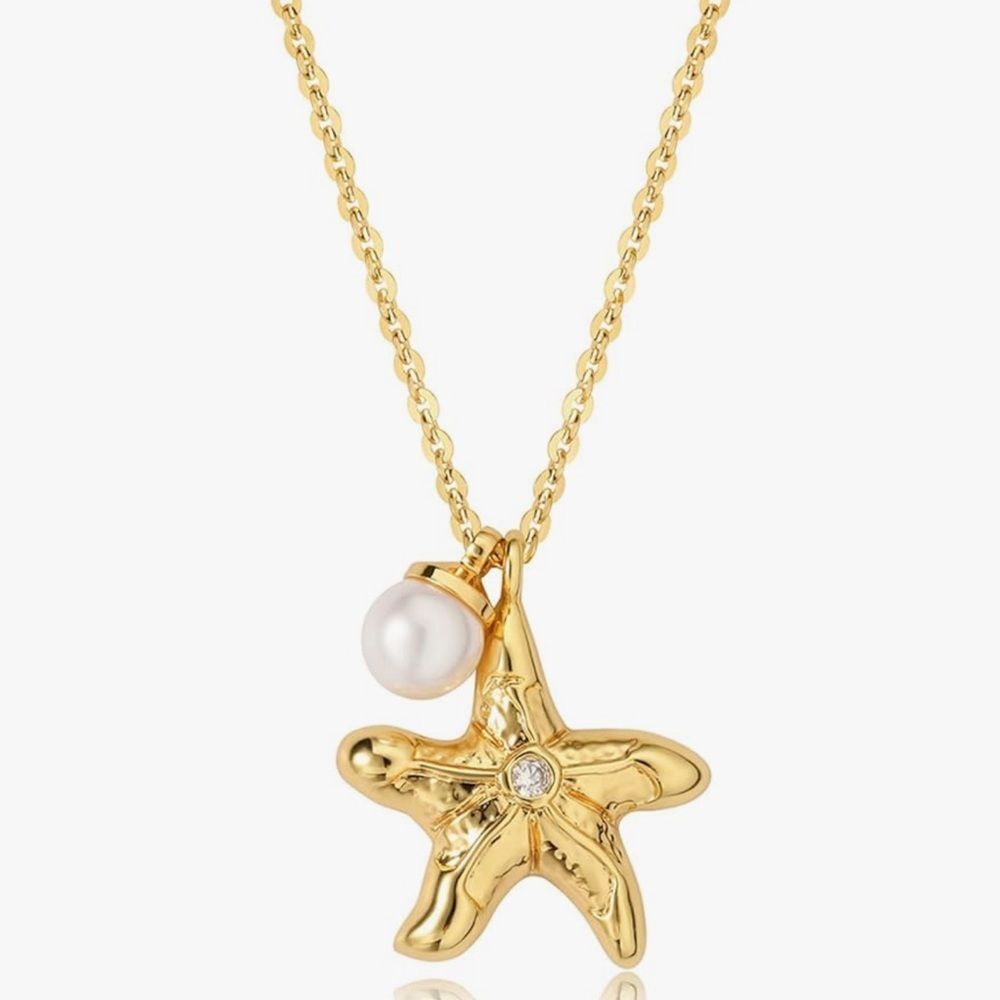 NEW 18K Gold Plated Pearl Star Pendant Necklace